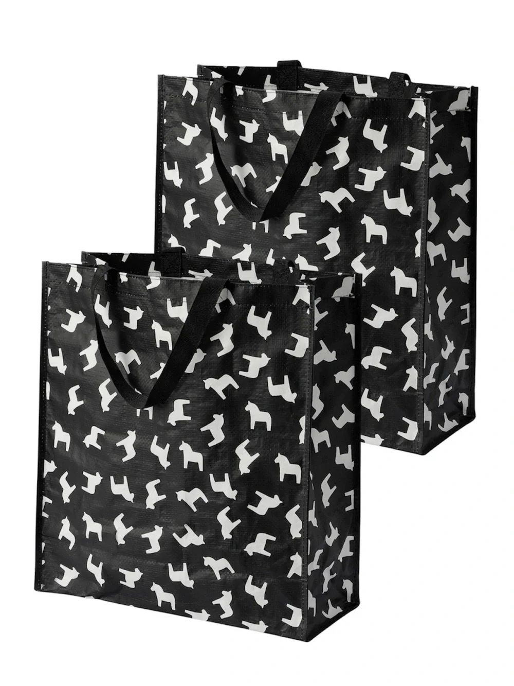 IKEA HÄSTHAGE 2- Tote Storage Bags Black White Horse Print Reusable Organizer